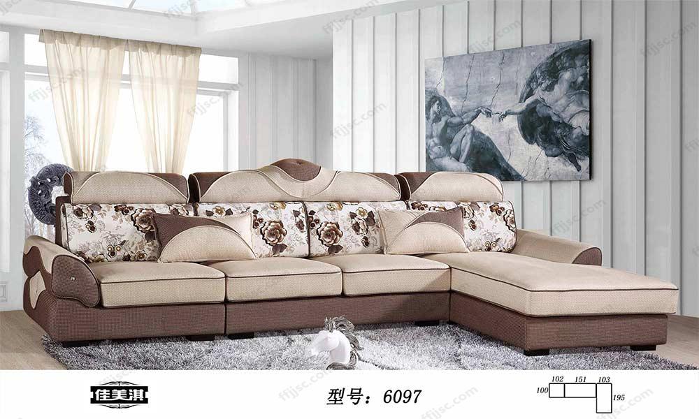 现代时尚全实木框架L型布艺沙发 6097