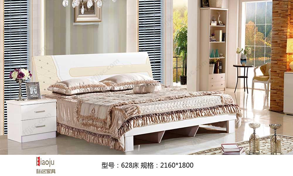 现代风格双色合成床头板式雕花1.8米双人木艺床 628