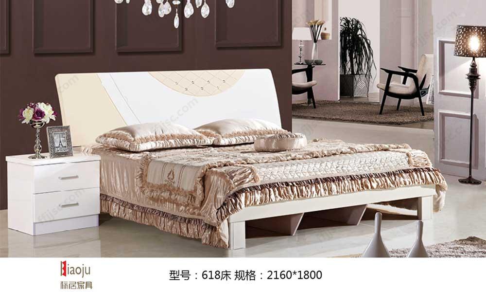 现代风格双色合成床头板式雕花1.8米双人木艺床 618
