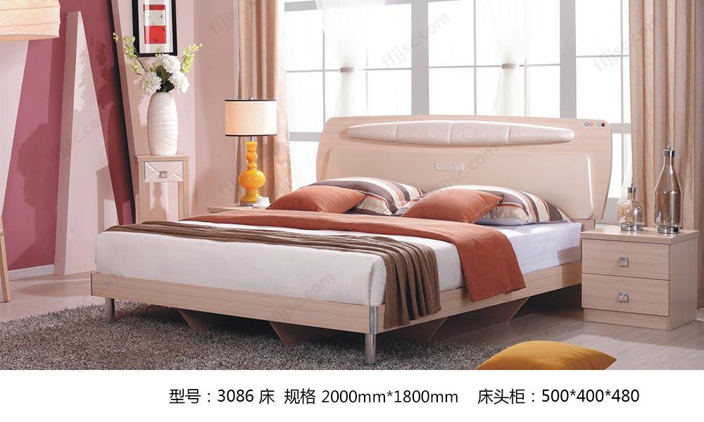 现代风格时尚简约1.8米双人板式床 3086