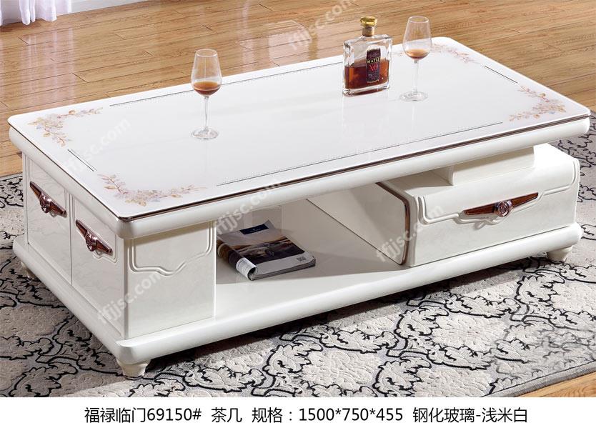 现代风格双柜浅米白色钢化玻璃桌面茶几 69150#  