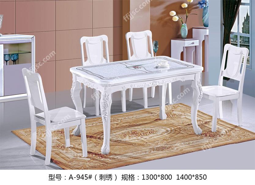 欧款风格刺绣大理石台面亮光实木餐桌一桌六椅组合 A-945#