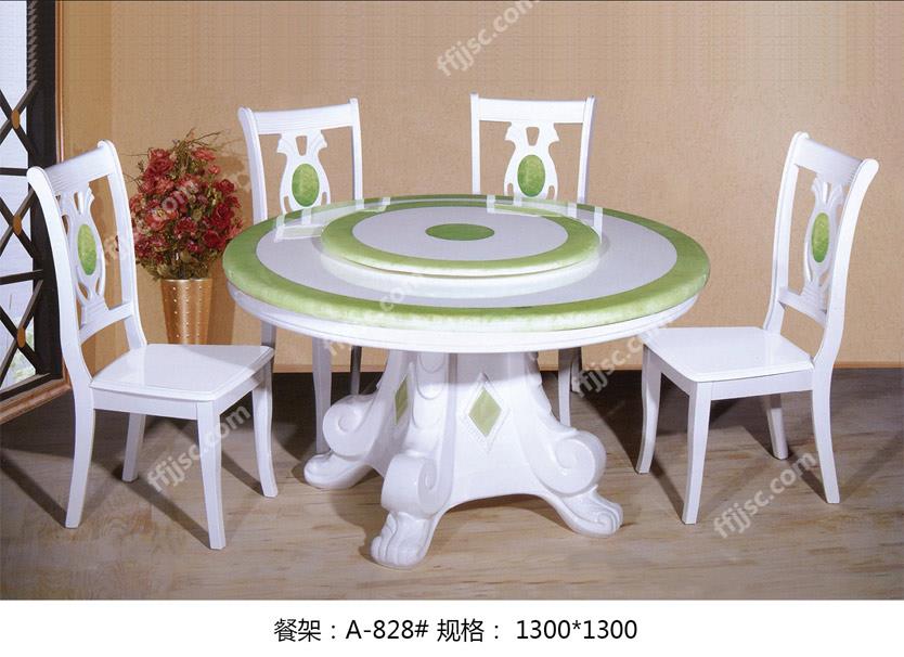 现代风格大理石台面亮光实木带转盘餐桌一桌六椅组合 A-828#