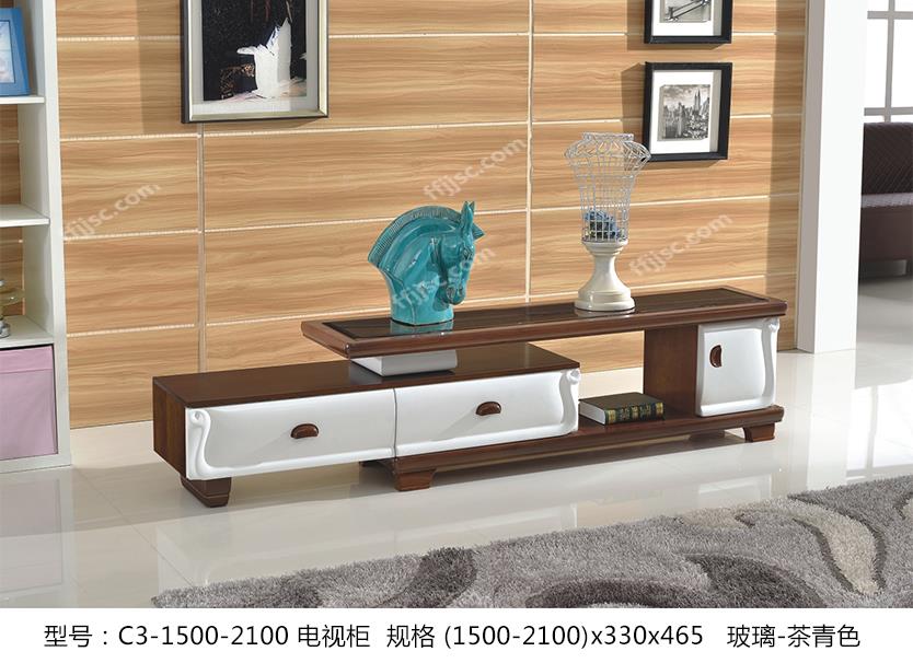 现代风格玻璃茶青色桌面可伸缩电视柜C3-1500-2100