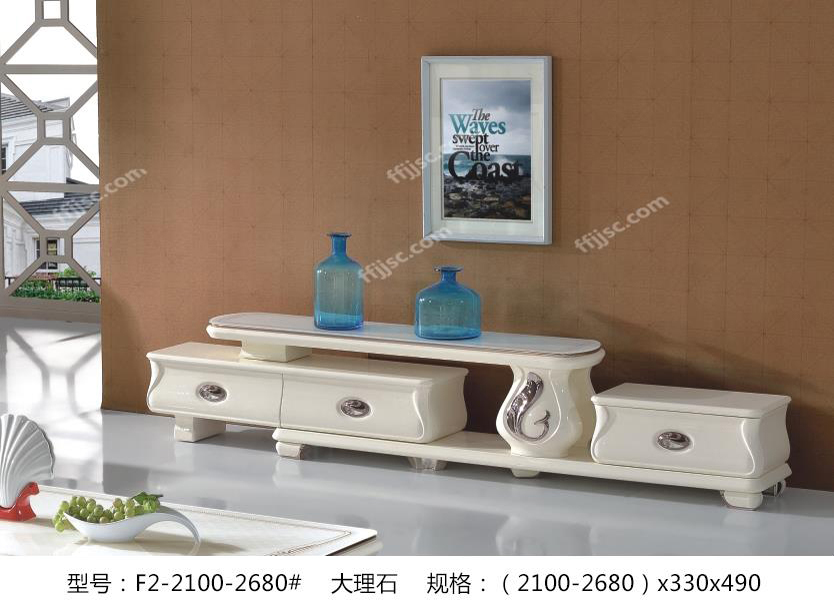 现代风格大理石奶白色桌面可伸缩电视柜F2-2100-2680#